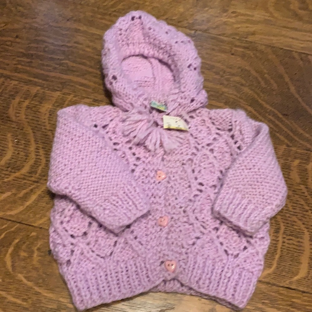 Size 9 months hand-knit lavender cardigan